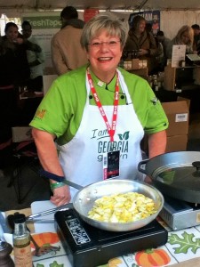 This woman demonstrates how to prepare locally sourced farm fresh veggies. 