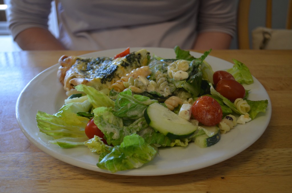 Spinach and feta quiche and house side salad at Harpin's Restaurant. 