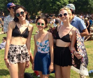 Saw these ladies dancing around in the field during Real Estate. Who knew shawls could effectively be used as shade from the sun? Rocking black lace bralettes, adorable sunglasses, and the shortest of flowy skirts, these Orlando girls know how to fashionable stay cool.