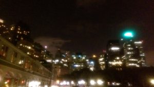 Exquisitely blurry view of NYC from the patio of Pier A...