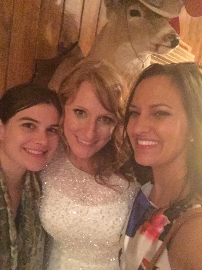 Melanie and I with Karen- the beautiful bride! and yes, photobombed by a deer